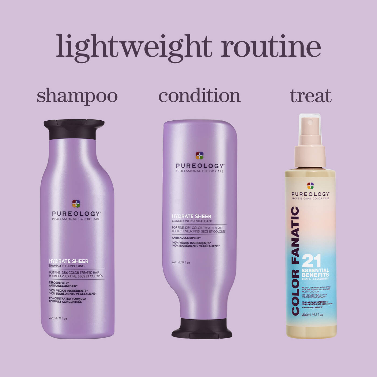 Flacon de Pureology Hydrate Sheer Conditioner 266 ml pour cheveux fins colorés