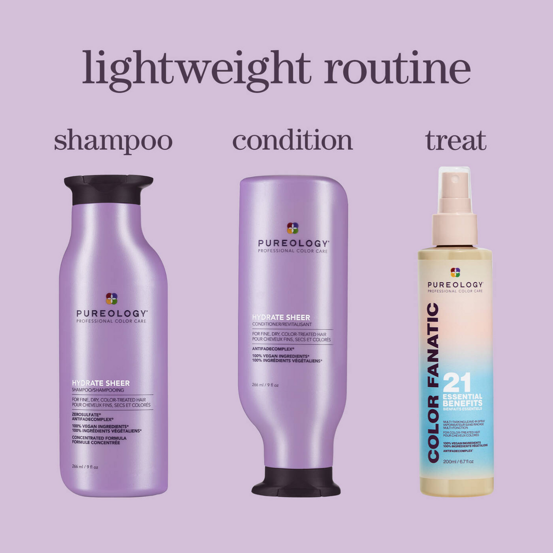 Flacon de Pureology Hydrate Sheer Conditioner 266 ml pour cheveux fins colorés