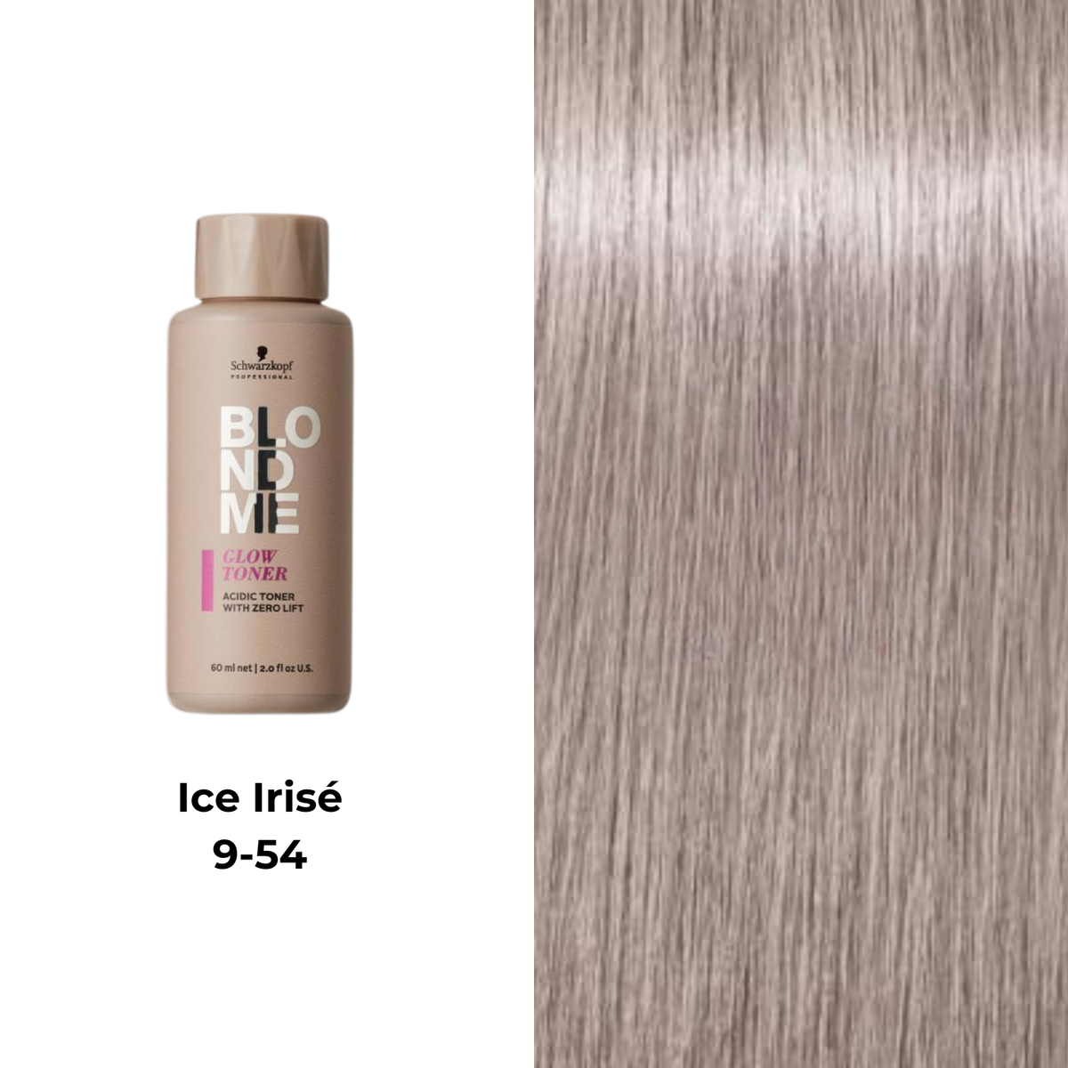 Tube de coloration BLONDME de Schwarzkopf avec mèche de cheveux blond, résultat professionnel lumineux.