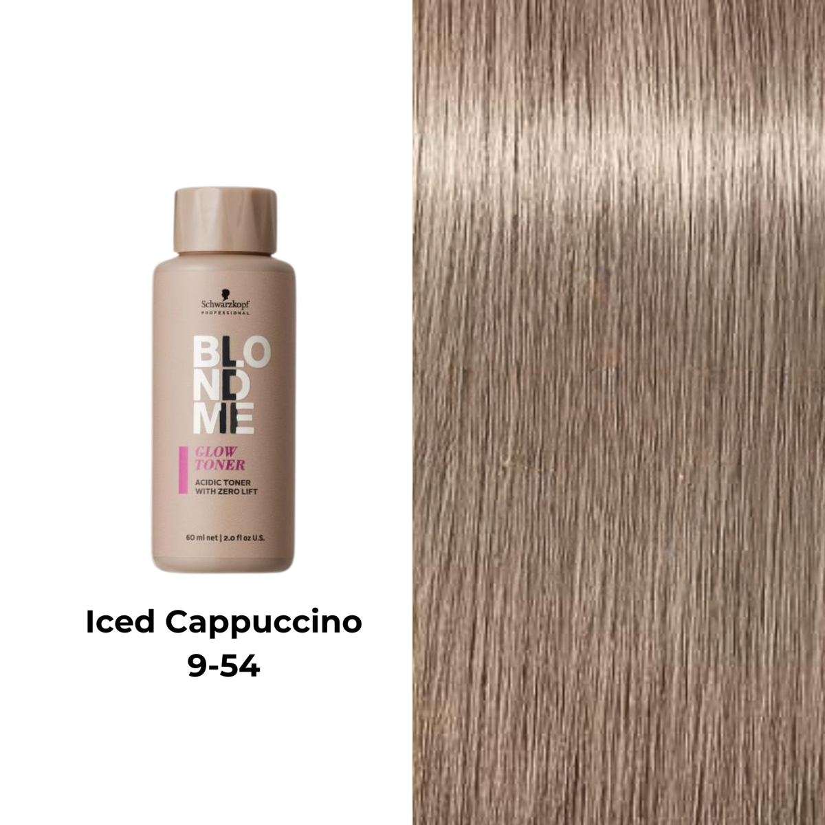 Tube de coloration BLONDME de Schwarzkopf avec mèche de cheveux blond, résultat professionnel lumineux.