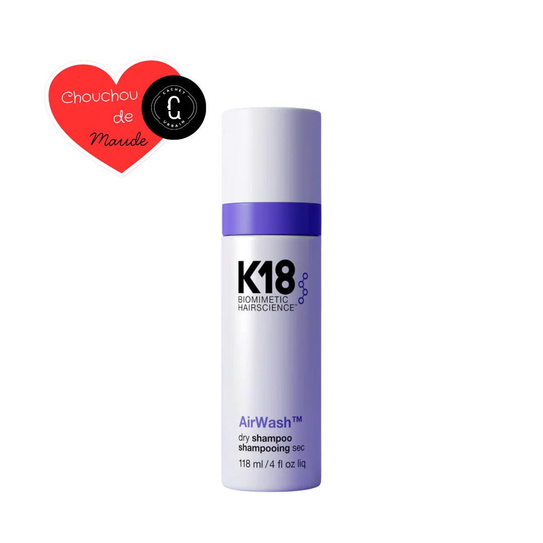 Flacon de 118 ml de K18 AirWash Dry Shampoo non aérosol, soin liquide rafraîchissant sans résidu.