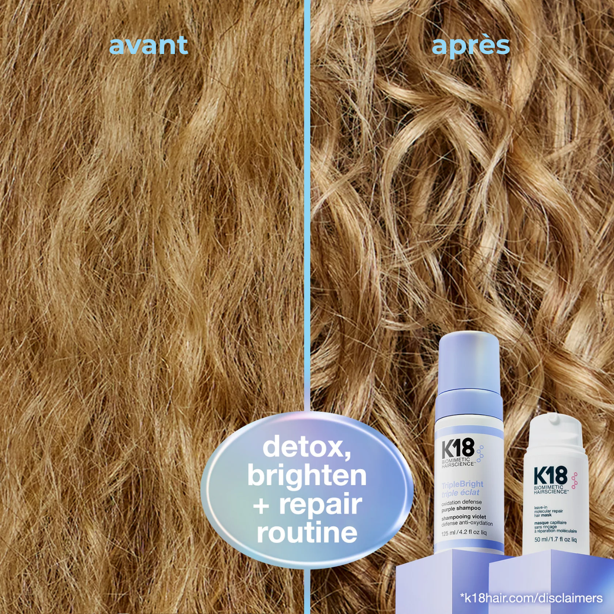 K18 purple shampoo mousse cheveux blond lumineux