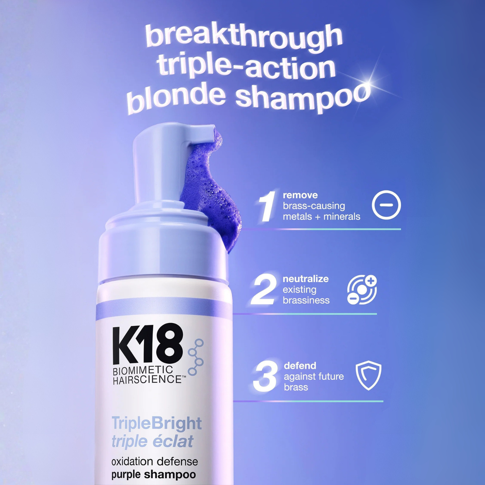 K18 purple shampoo mousse cheveux blond lumineux