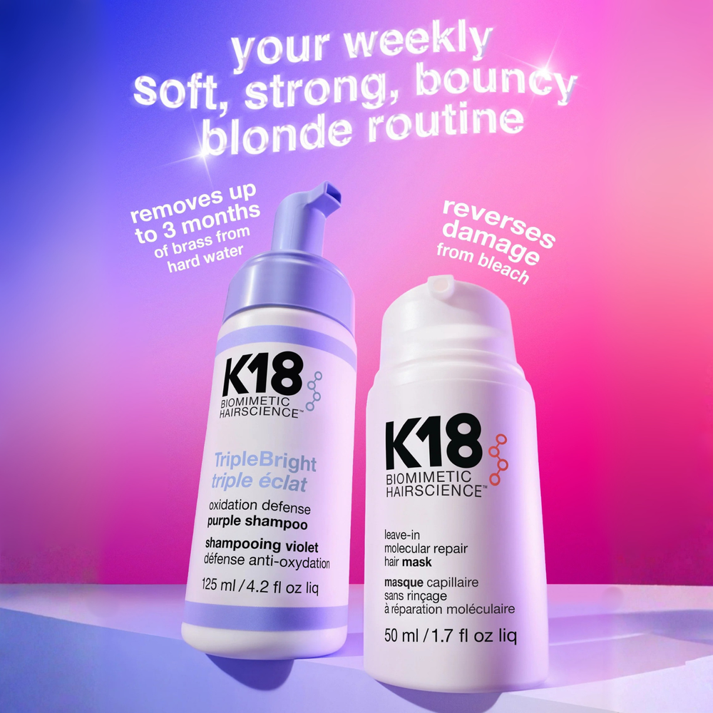 K18 purple shampoo mousse cheveux blond lumineux