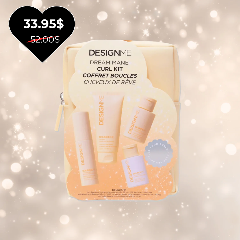 Coffret Kit Dream Mane Bounce.Me de DESIGNME avec shampooing, revitalisant, baume et gel spray boucles