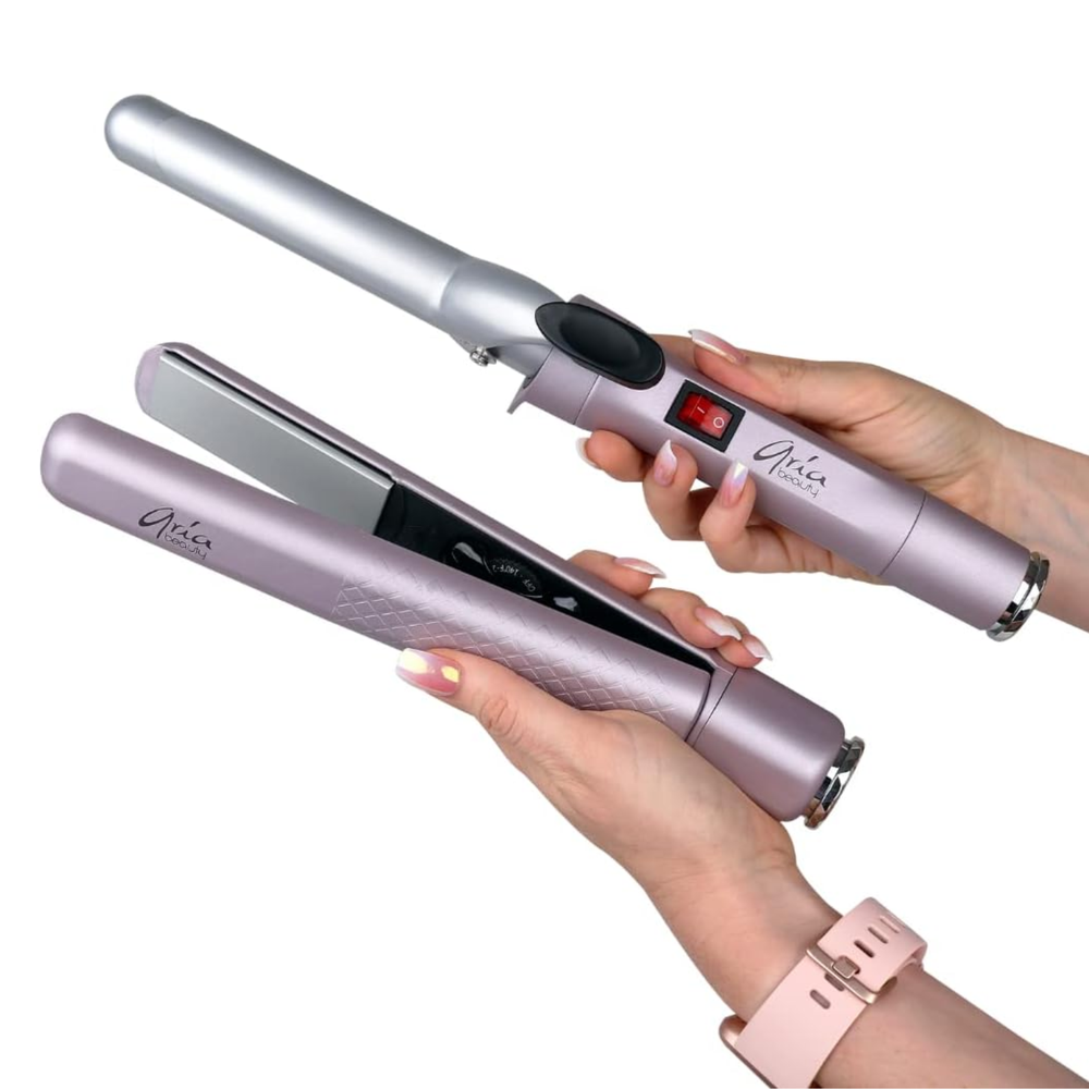 Kit Aria Beauty Pop ’N Lock lisseur et fer à friser interchangeables – noir doré