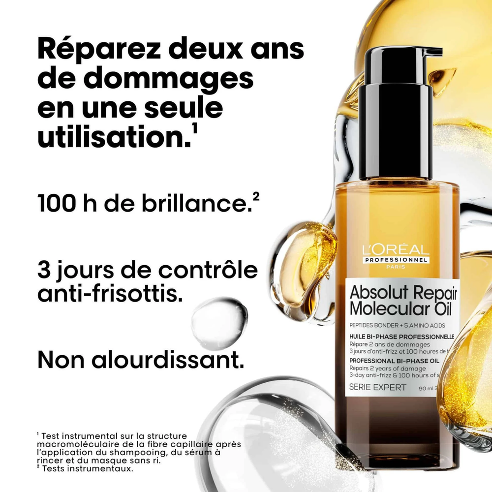 Flacon L’Oréal Professionnel Absolut Repair Molecular Bi-Phase Oil 90 ml – huile réparatrice cheveux abîmés