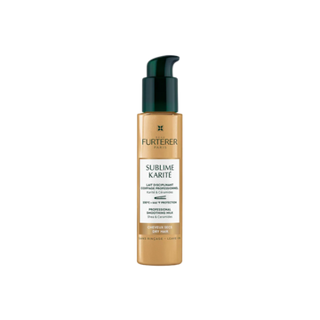 Flacon de Lait Disciplinant Coiffage Professionnel Sublime Karité René Furterer, 100 ml, pour cheveux secs, offrant hydratation, discipline et protection thermique jusqu'à 230 °C.

