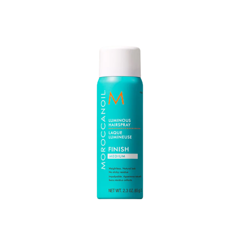 Aérosol Moroccanoil Luminous Hairspray Medium, laque coiffante tenue moyenne pour finition brillante et souple sans résidu

