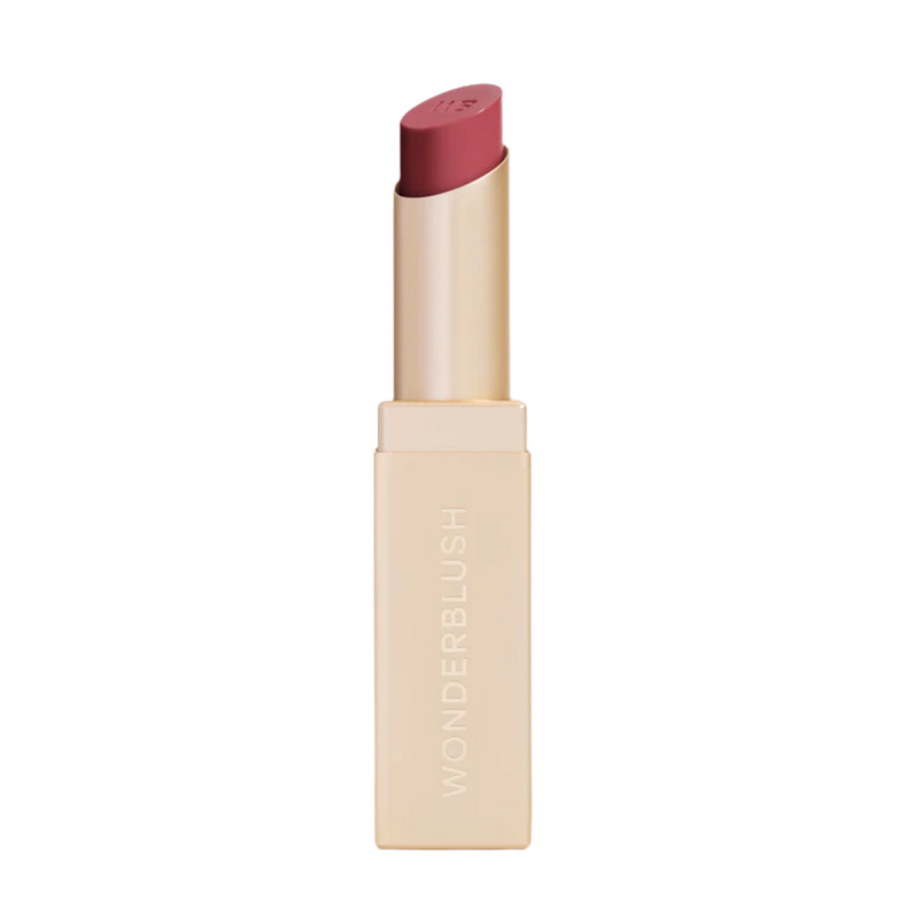 Stick rouge à lèvres Wonderblush Le Rouge en teinte Grenadine, fini satiné, packaging minimaliste et élégant.

