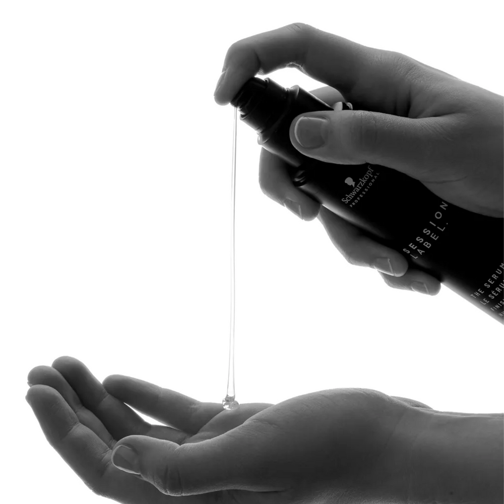 Flacon de Le Sérum Session Label – sérum professionnel vegan, fini brillant et cheveux lissés