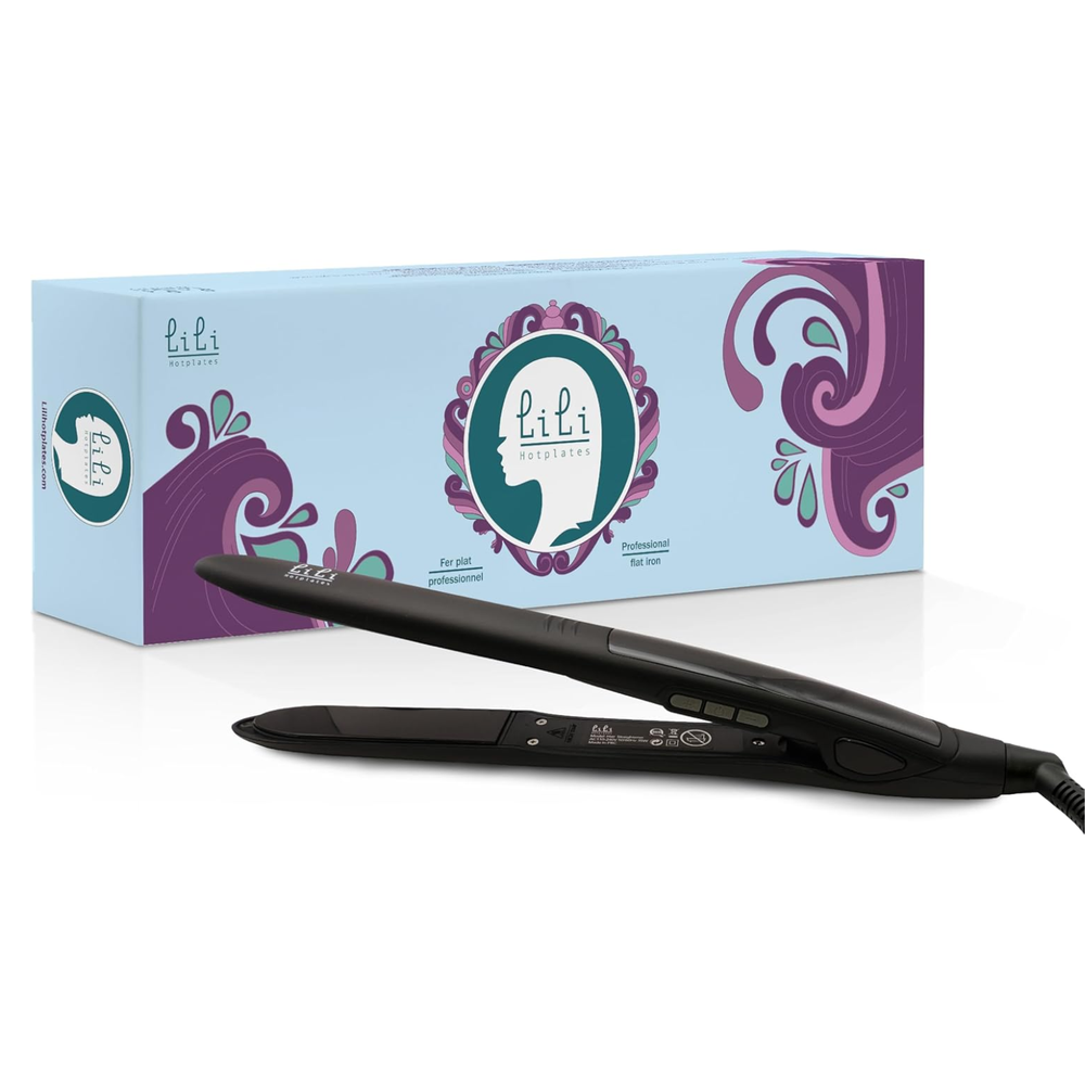 Lisseur LILI HOTPLATES Classic, plaques titane de 1 po, design noir et argenté