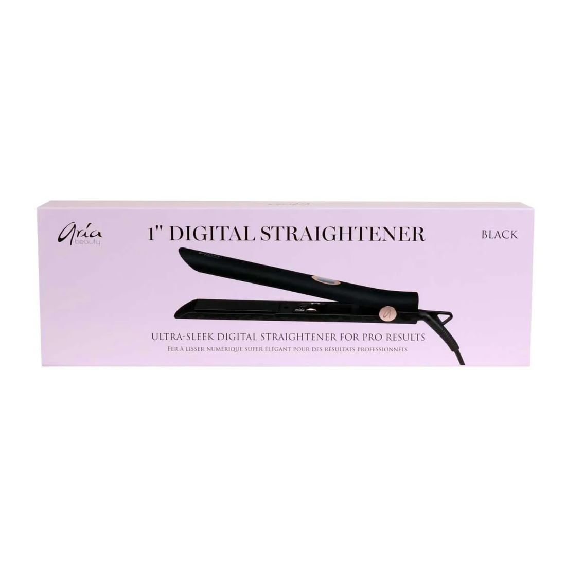 Lisseur numérique Aria Beauty Ultra Sleek Black, noir mat, plaques 1″ céramique‑tourmaline