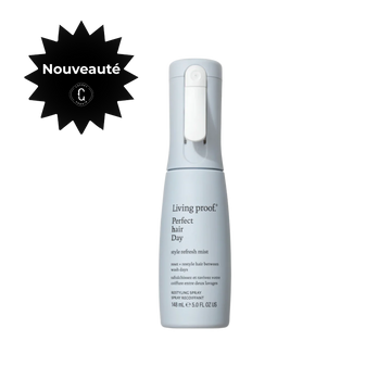 Living Proof Perfect Hair Day Style Refresh Mist brume coiffante rafraîchissante pour restyler les cheveux et protéger de la chaleur entre les lavages.