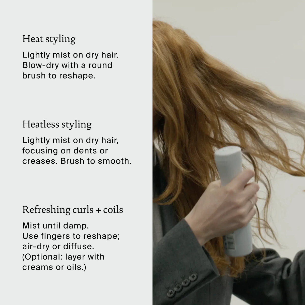 Living Proof Perfect Hair Day Style Refresh Mist brume coiffante rafraîchissante pour restyler les cheveux et protéger de la chaleur entre les lavages.