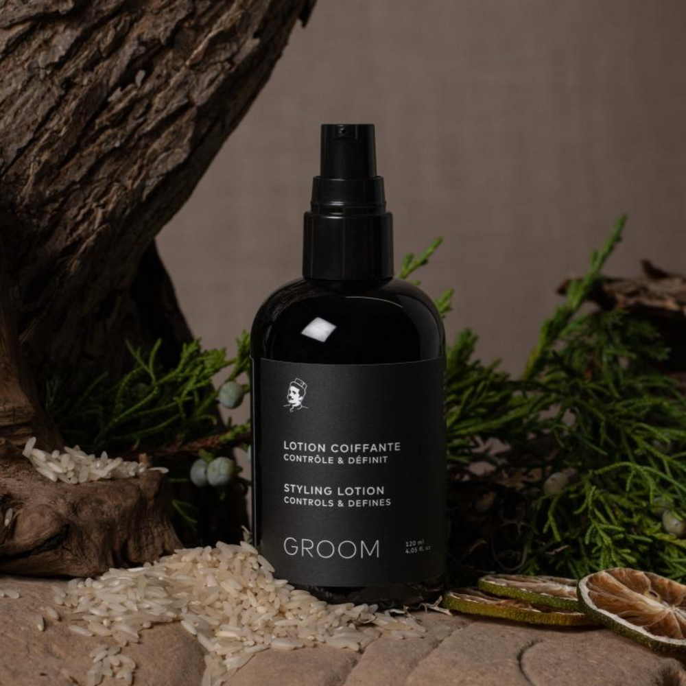 Flacon de Lotion Coiffante naturelle Groom – Soin coiffant pour homme au fini léger, fabriqué à Montréal

