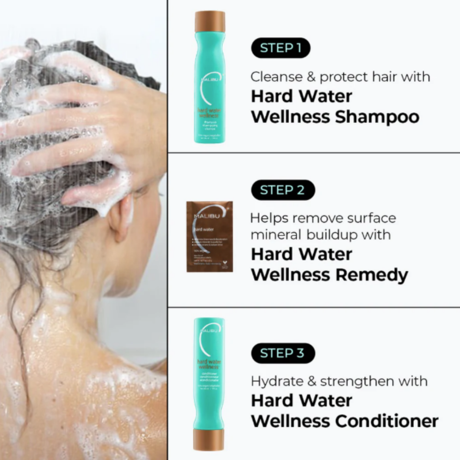 Traitement Malibu C Hard Water Wellness Hair Remedy élimination des minéraux eau dure cheveux brillants