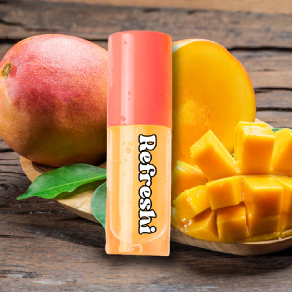 Flacon Mango Lip Oil 5 ml, fini brillant non collant, parfum mangue, bulles anti-débordement, soin vegan hydratant

