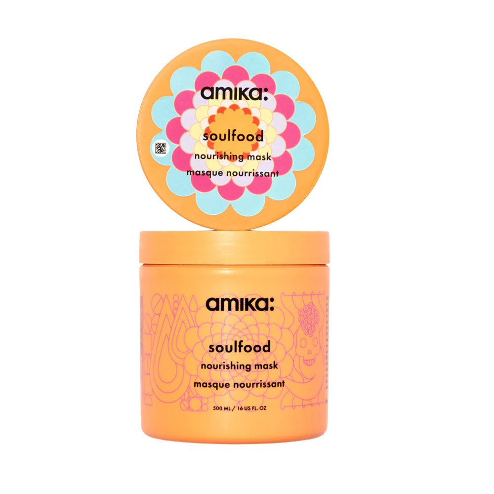Pot de masque capillaire Amika Soulfood 500 ml (600 g) sur fond blanc

