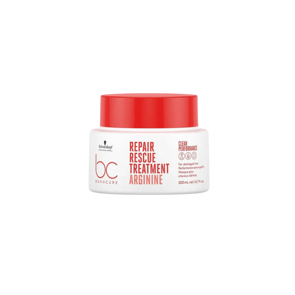 Masque Bonacure Repair Rescue : répare, nourrit, réduit la casse, lisse la surface du cheveu. Formule végane avec arginine pour cheveux abîmés.