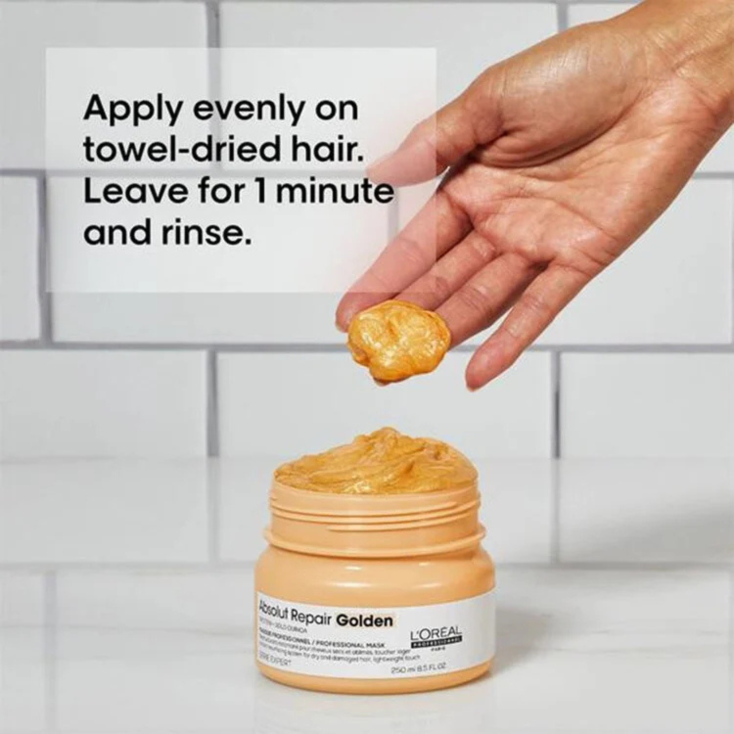 Masque Doré Resurfaçant Absolut Repair L'Oréal Professionnel 250 ml sur fond blanc

