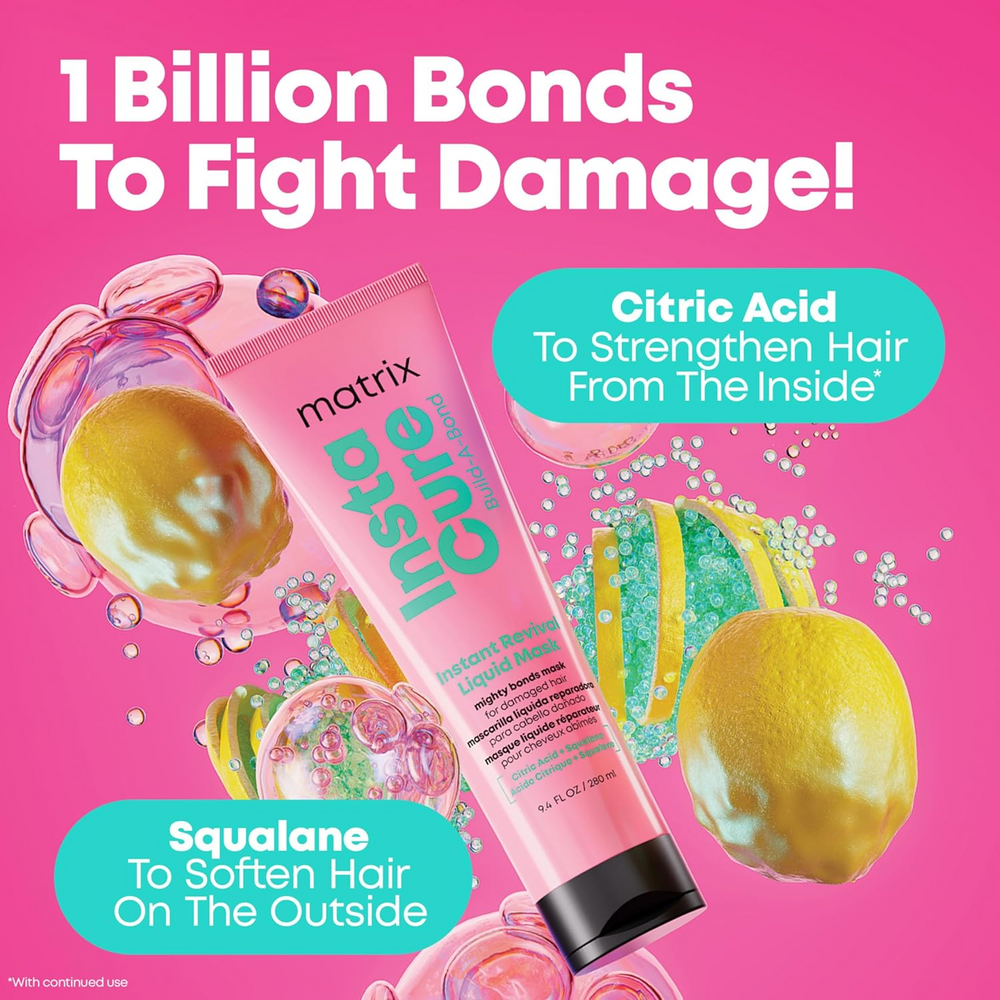 “Masque liquide Matrix Instacure Build‑A‑Bond 280 ml – flacon translucide liquéfié, texture crème légère”