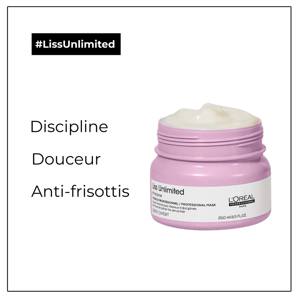 Masque Liss Unlimited L’Oréal Professionnel anti-frisottis cheveux lisses brillants pot 250ml professionnel