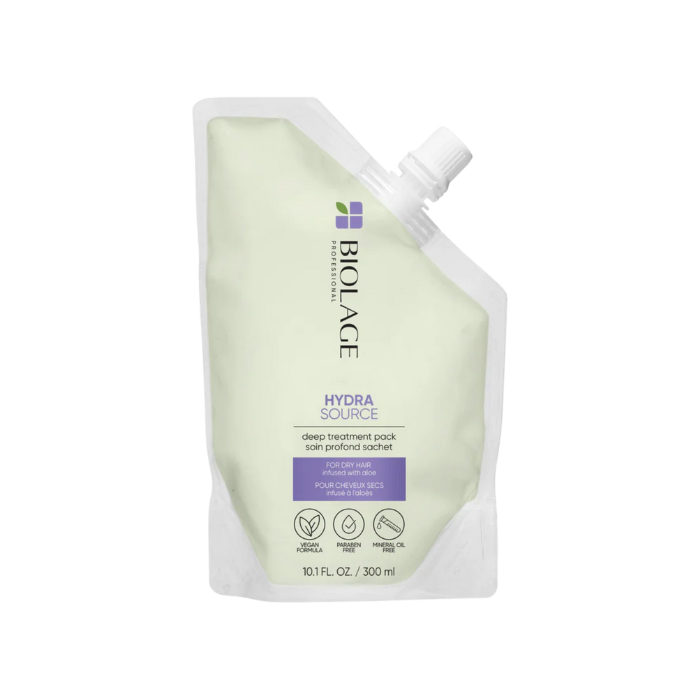 Masque Soin Profond Hydra Source Biolage – recharge économique 300 ml, flacon souple végétalien pour cheveux secs très abîmés