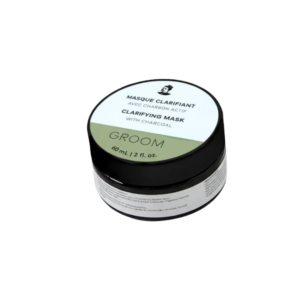 « Masque clarifiant GROOM 60 ml – pot blanc et noir, argile de Manicouagan, zone T »
