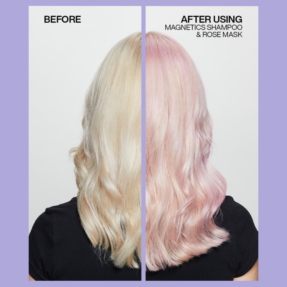 Pot du masque Redken Blondage rose posé sur fond blanc.