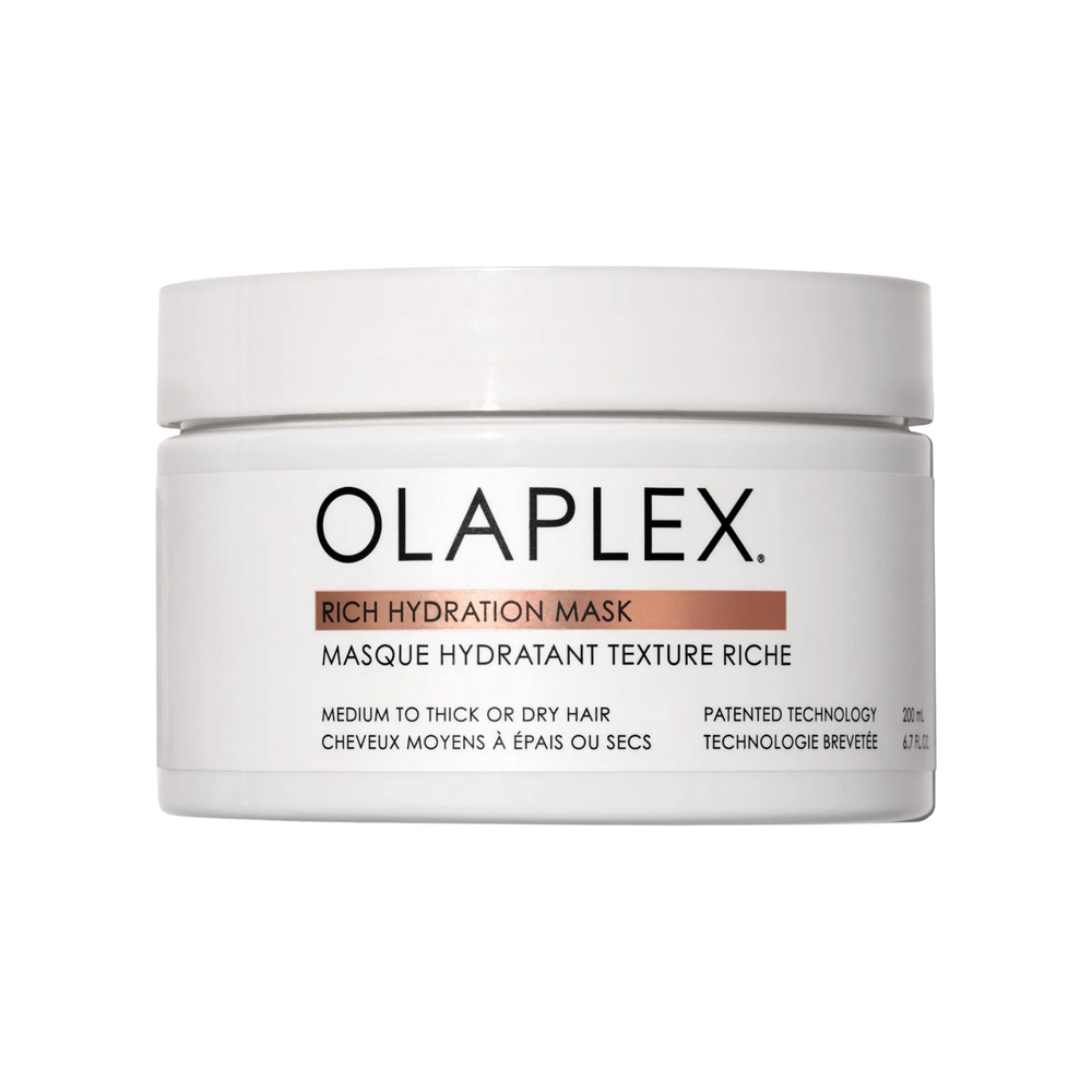 « Masque d’hydratation riche Olaplex pot noir cheveux secs avant après »