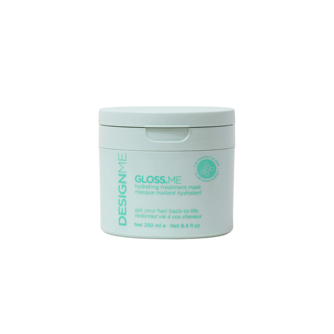 Pot de masque traitant hydratant GLOSS.ME, texture riche crème pour cheveux soyeux, hydratés et brillants