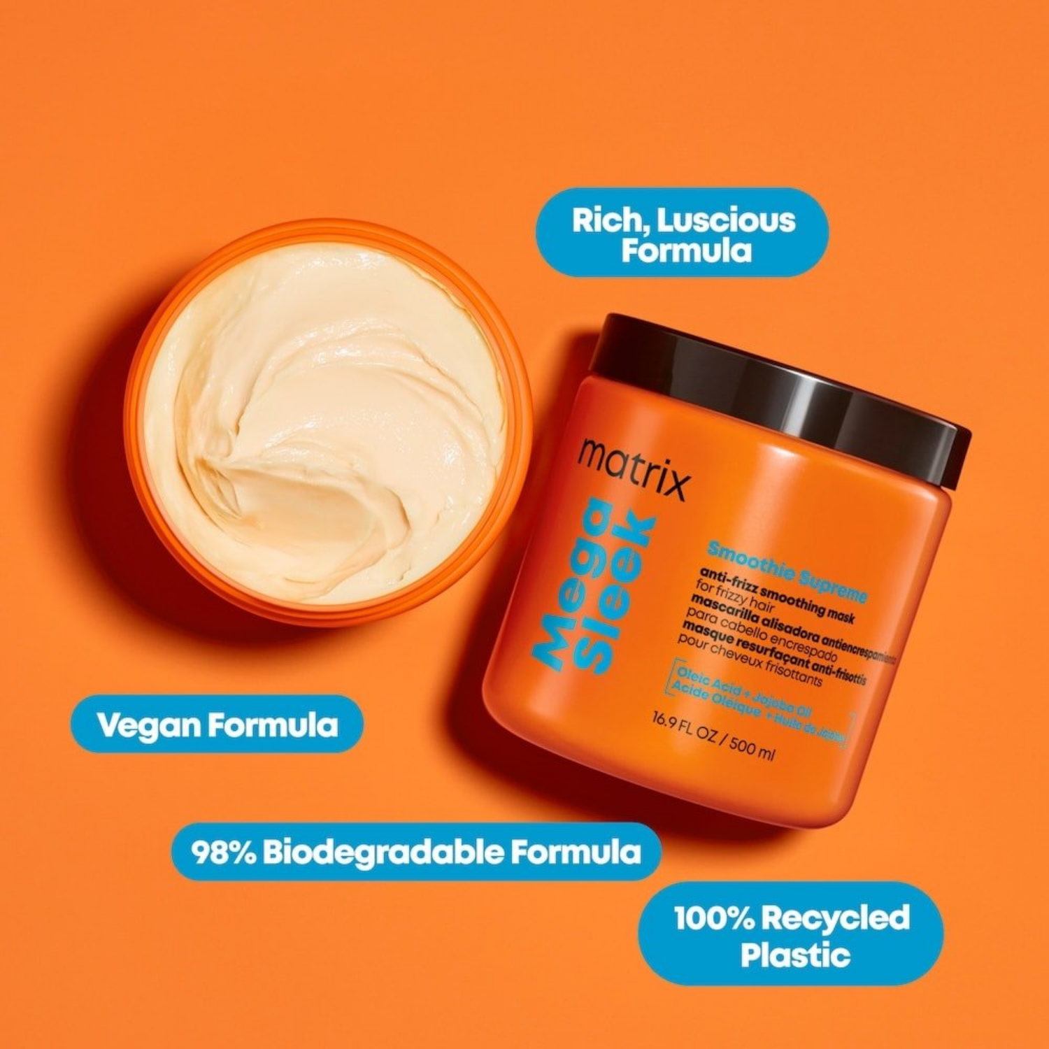 Masque lissant Mega Sleek Smoothie Supreme de Matrix, traitement anti‑frisottis pour cheveux lisses et brillants