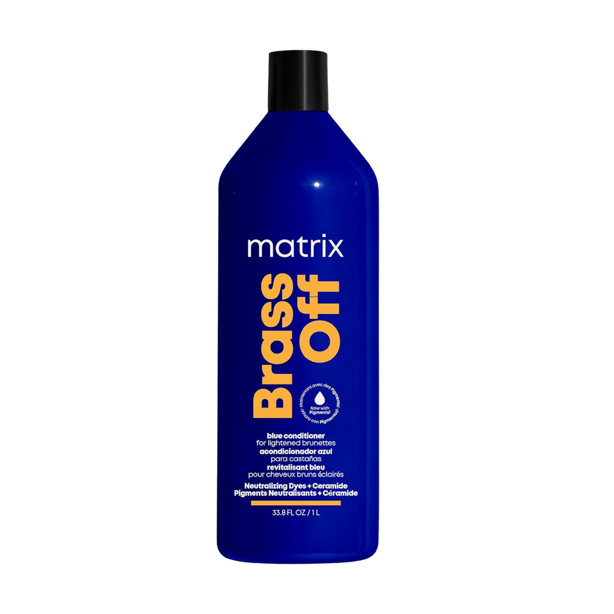 « Tube de Matrix Brass Off Blue Pigmented Conditioner pour brunettes éclaircies − flacon bleu‑violet pigmenté »
