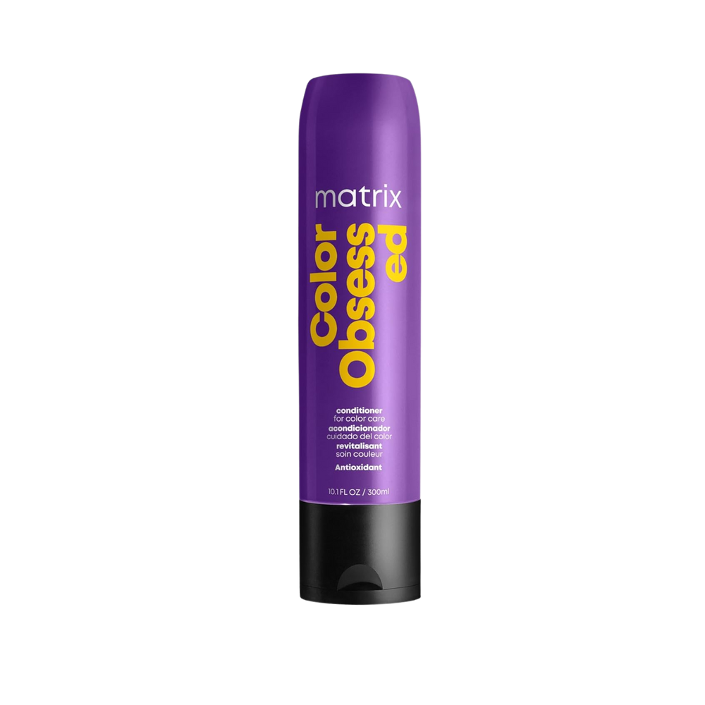 Flacon du conditionneur Matrix Total Results Color Obsessed sur fond blanc