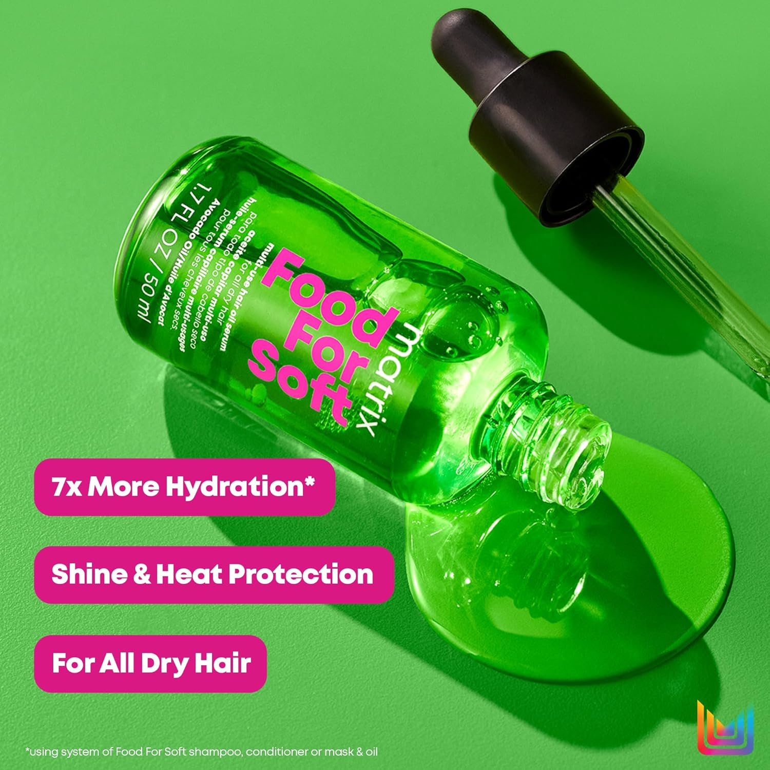 “Matrix Food For Soft Multi-Use Hydrating Oil Serum – flacon huile capillaire 50 ml, enrichie à l’avocat et acide hyaluronique, brillance et douceur”