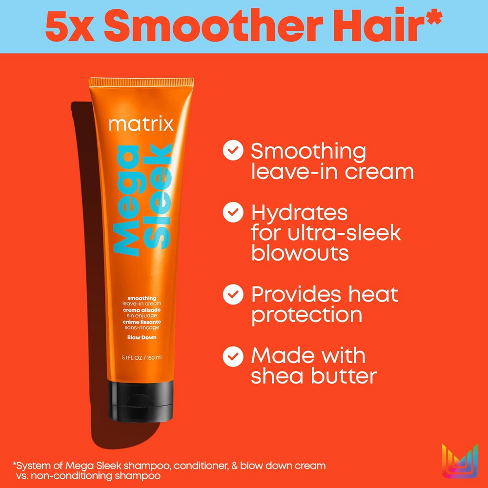 « Tube Matrix Mega Sleek Blow Down crème leave‑in lissante et protectrice »