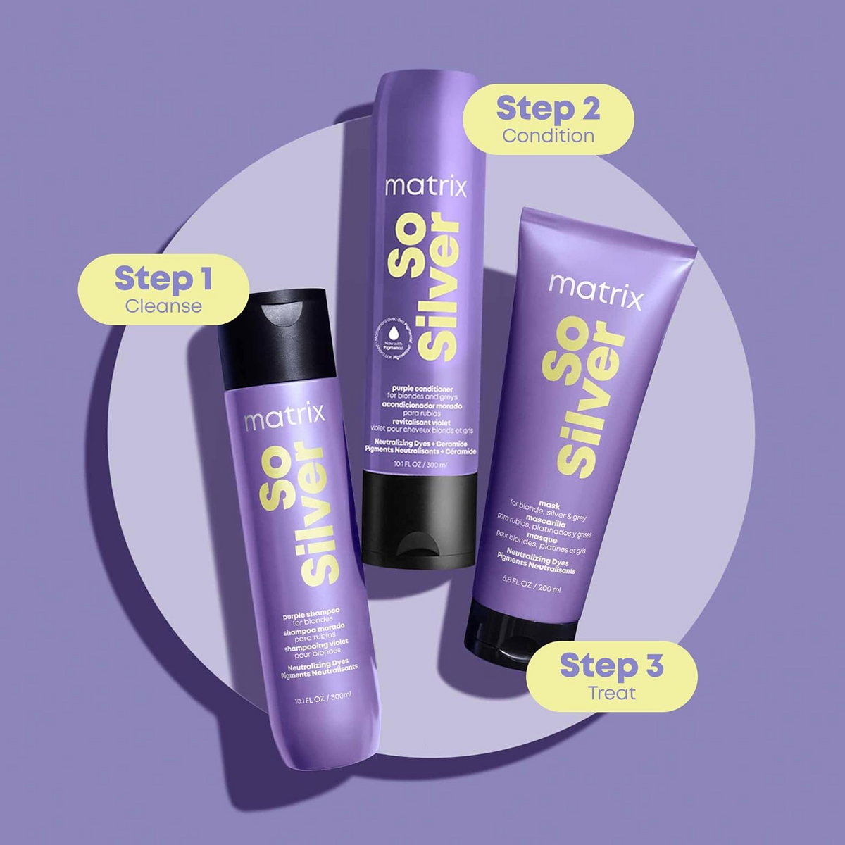 Bouteille de Matrix So Silver Purple Pigmented Conditioner pour cheveux blonds et gris