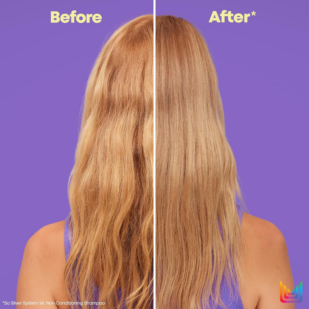 « Bouteille de Matrix So Silver Purple Shampoo — shampooing neutralisant pour cheveux blonds et argentés »