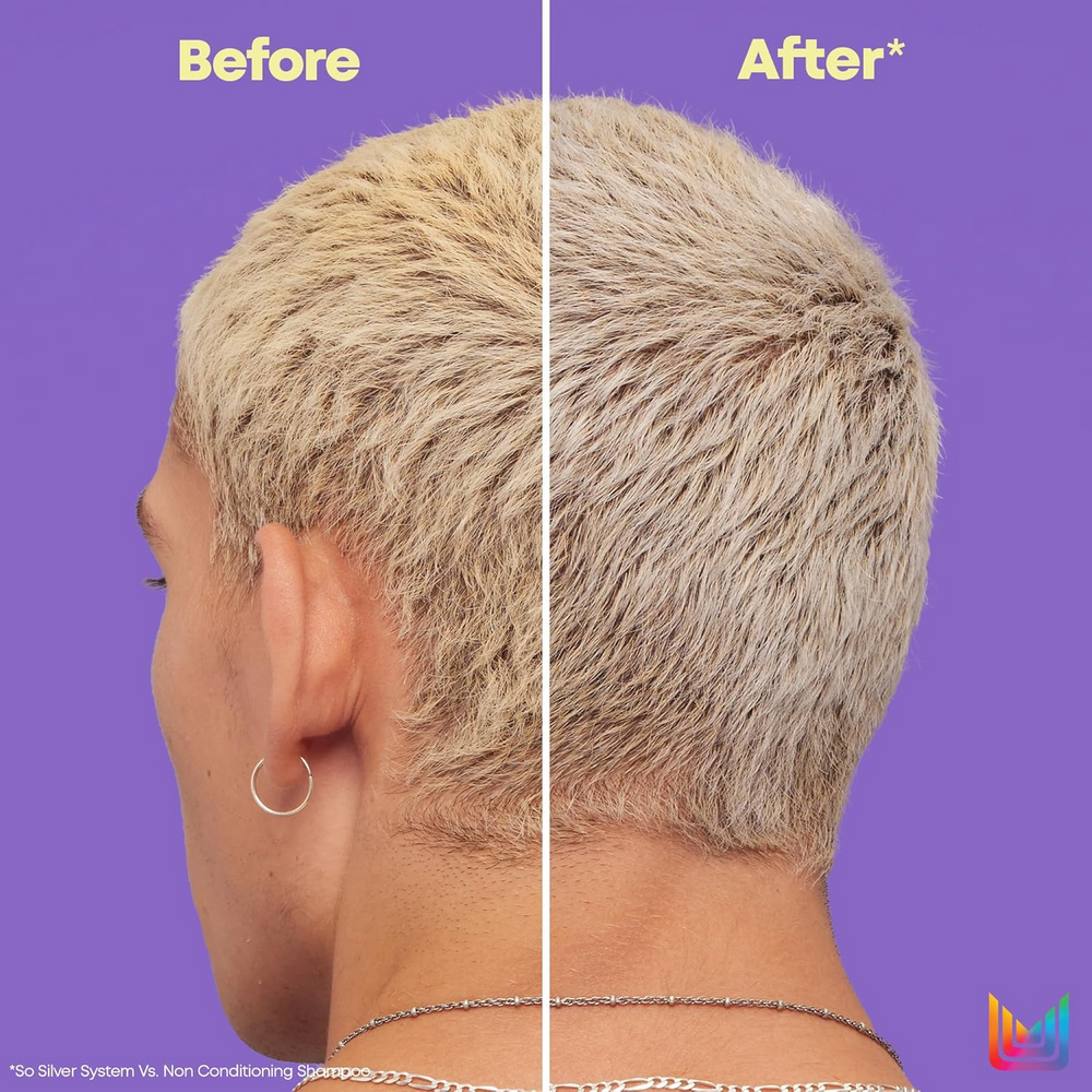 « Bouteille de Matrix So Silver Purple Shampoo — shampooing neutralisant pour cheveux blonds et argentés »