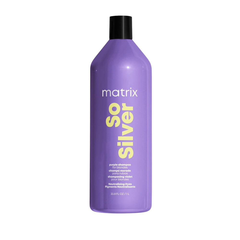 « Bouteille de Matrix So Silver Purple Shampoo — shampooing neutralisant pour cheveux blonds et argentés »