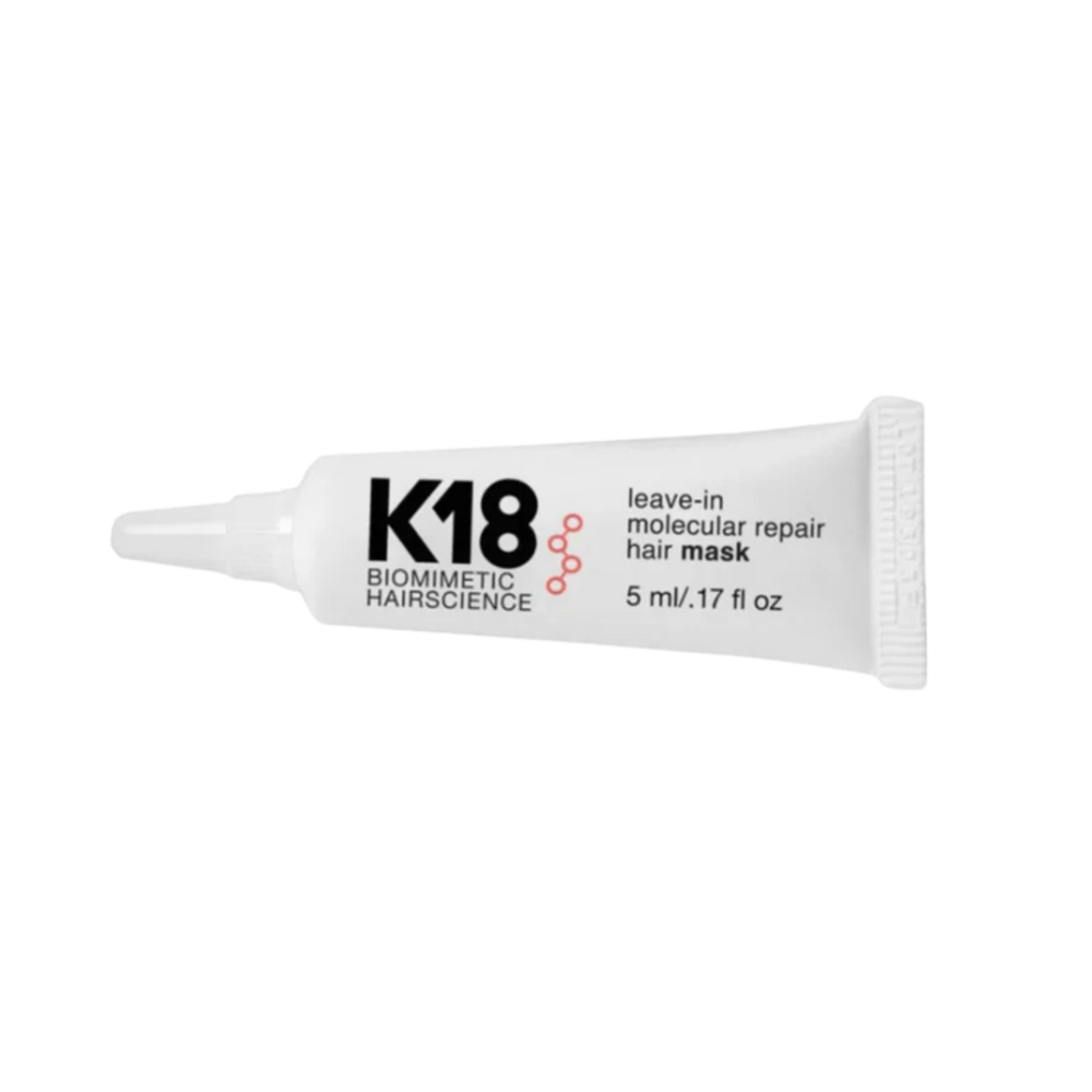 Petit pot K18 Leave‑In Molecular Repair Hair Mask 5 ml, soin réparateur leave-in express.

