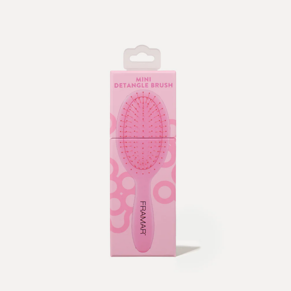 Mini brosse Framar rose — poils flexibles pour démêlage en douceur.