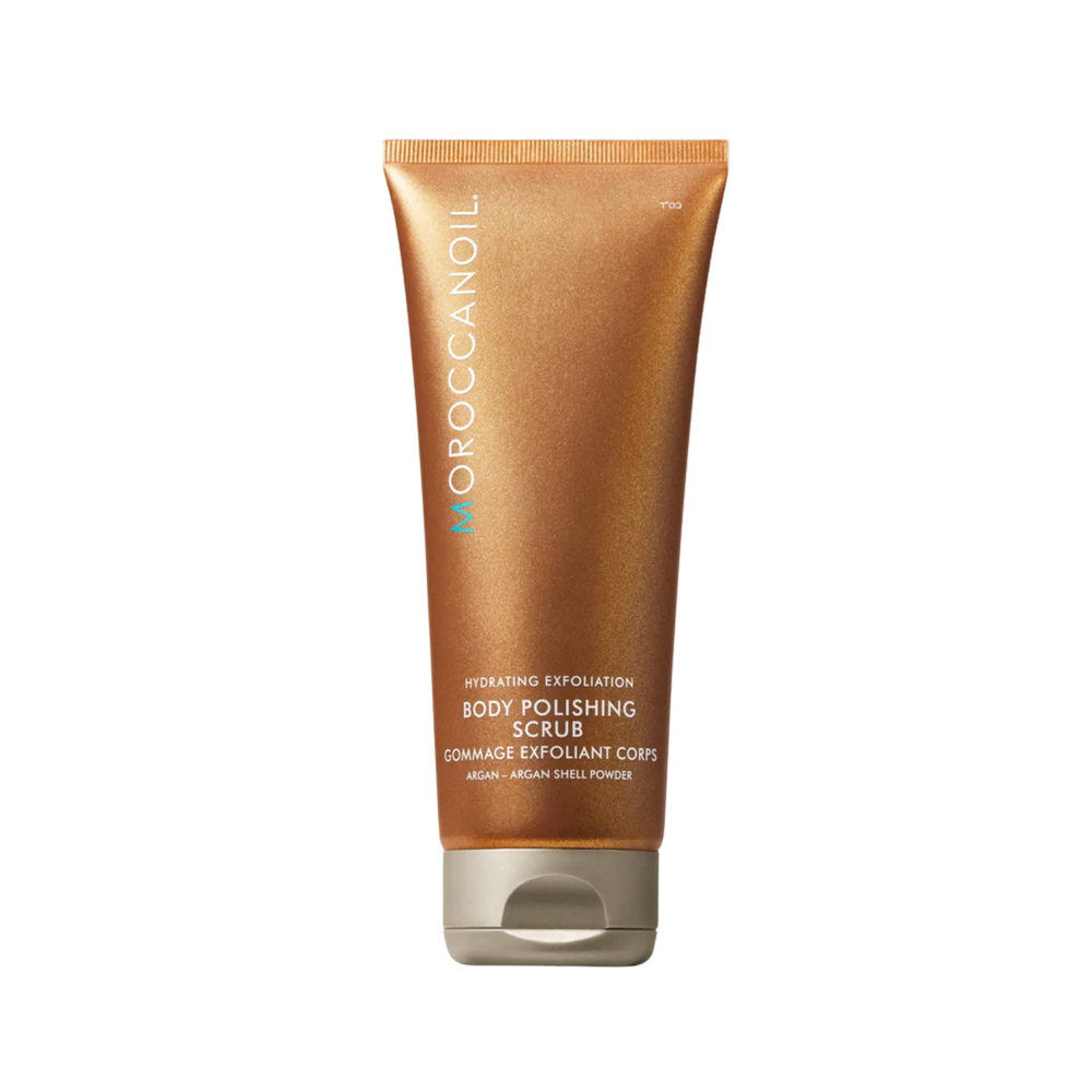 Tube Moroccanoil Body Polishing Scrub 200 ml – gel exfoliant à l’argan et pierres ponce pour peau douce et éclat.

