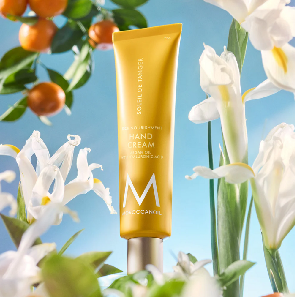 Tube 100 ml Moroccanoil Hand Cream Soleil de Tanger, crème mains hydratante parfum clémentine, gingembre et néroli à l’huile d’argan


