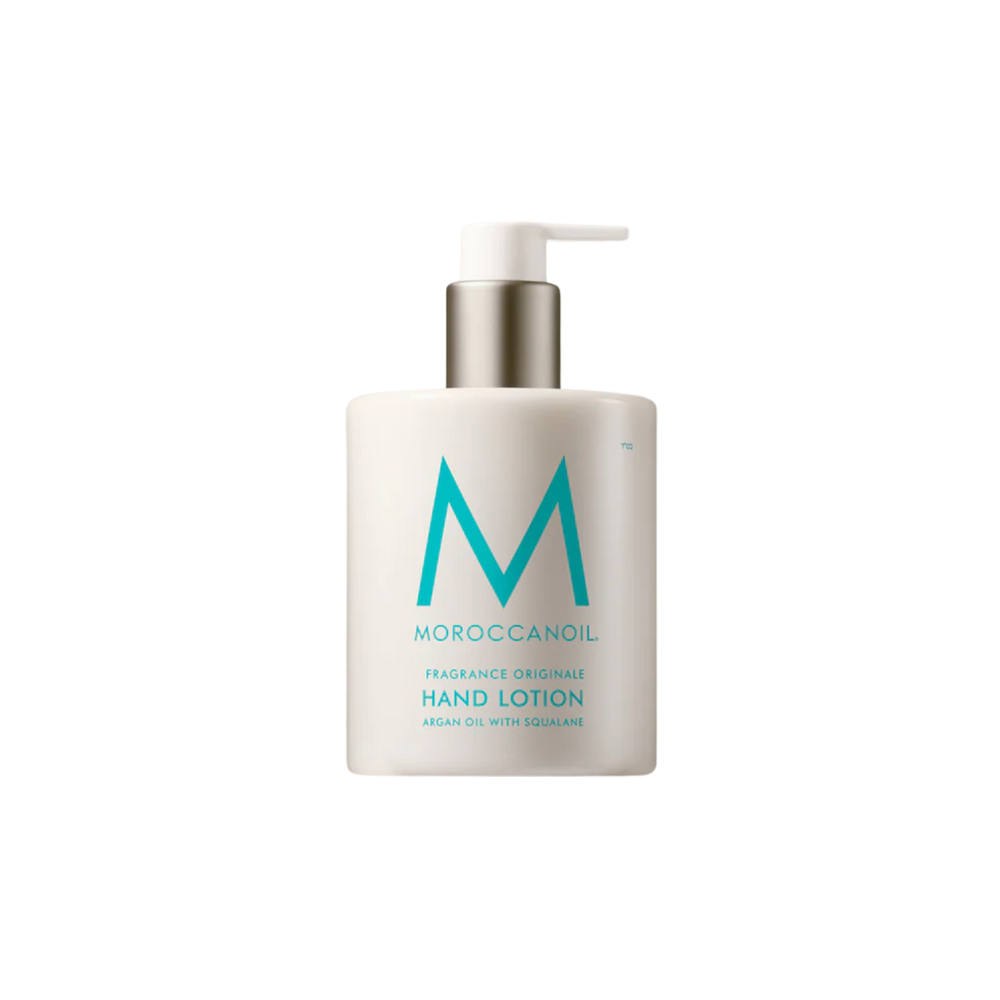 Flacon pompe Hand Lotion Moroccanoil 360 ml, lotion hydratante légère pour mains et cuticules à l’huile d’argan

