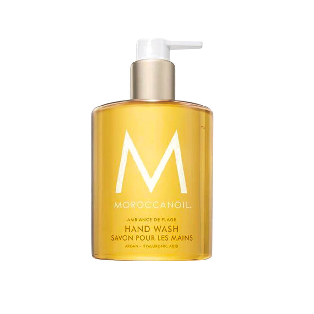 Flacon 360 ml Moroccanoil Hand Wash Ambiance de Plage, savon mains hydratant parfum gardénia, noix de coco et ananas à l’huile d’argan

