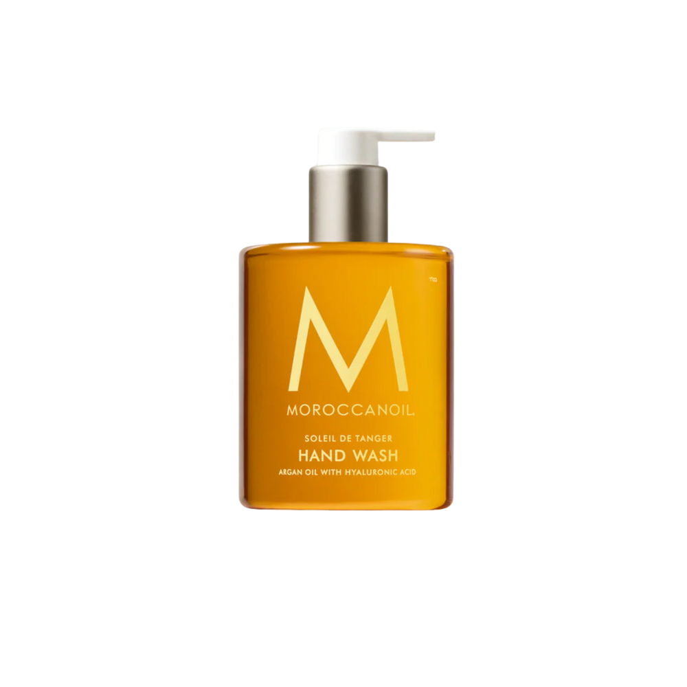 Flacon 360 ml Moroccanoil Hand Wash Soleil de Tanger, savon mains hydratant parfum clémentine, gingembre frais et fleur de néroli à l’huile d’argan

