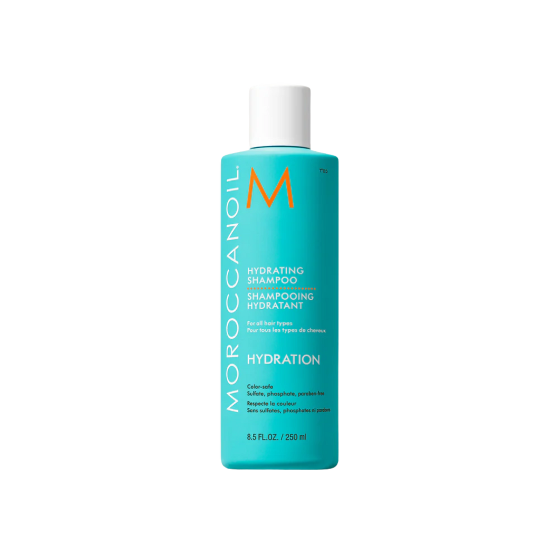 Flacon de Moroccanoil Hydrating Shampoo 250 ml – soin hydratant sans sulfates à l’huile d’argan, algues rouges et vitamines A & E pour cheveux secs et colorés.


