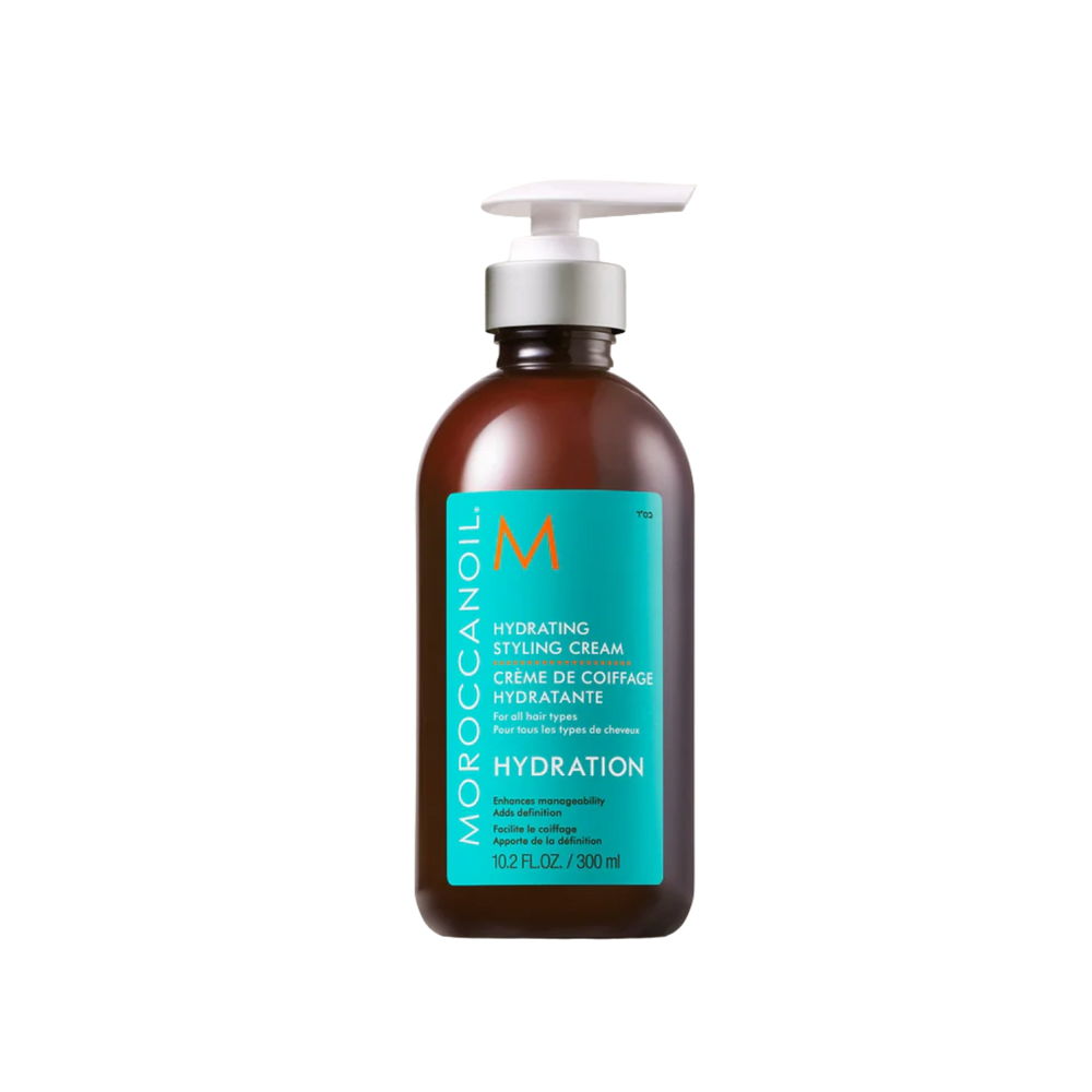 Flacon de Moroccanoil Hydrating Styling Cream, lotion coiffante hydratante à l’huile d’argan pour cheveux brillants et sans frisottis

